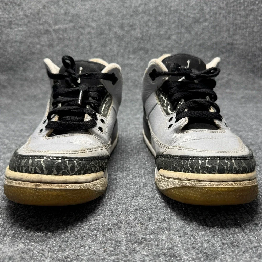 Jordan 3 Retro Wolf Grey‎ Youth Size 5.5Y Grey Black Elephant Print 398614-004